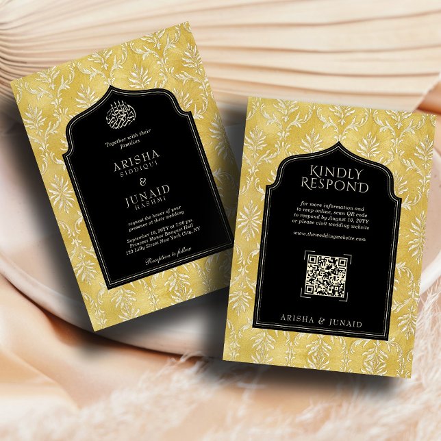 Islamic & Royal Golden Damask Muslim QR Wedding Invitation (Creator Uploaded)