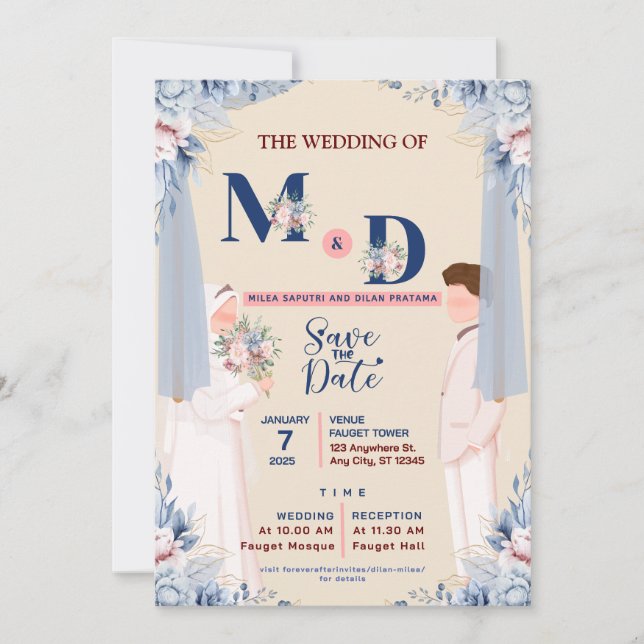 Islamic Save the Date Card Custom by Collaboration (Front)