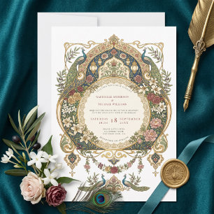 Islamic Vintage Art Nouveau Peacock Muslim Wedding Invitation
