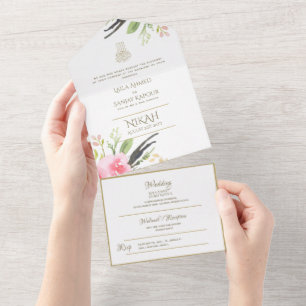 Islamic WEDDING NIKAH WALLIMAH Flowers All In One Invitation