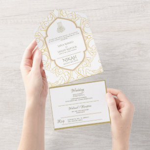 Islamic WEDDING NIKAH WALLIMAH Gold Ornate All In  All In One Invitation