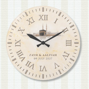 Islamic Wedding   Soft Stone & Watercolor Kaaba Large Clock