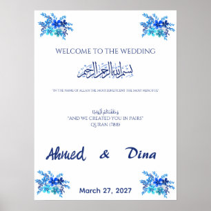 Islamic WeddingWelcome Sign Royal Blue Watercolor 