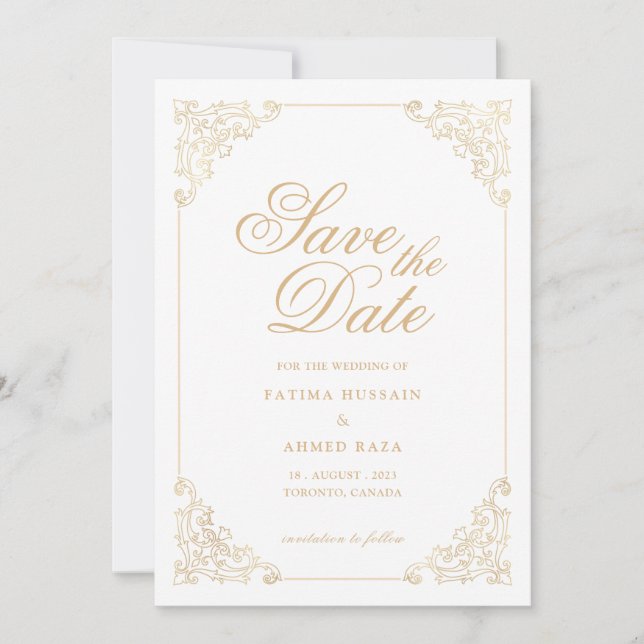 Islamic White Save The Date Announcement Card (Front)