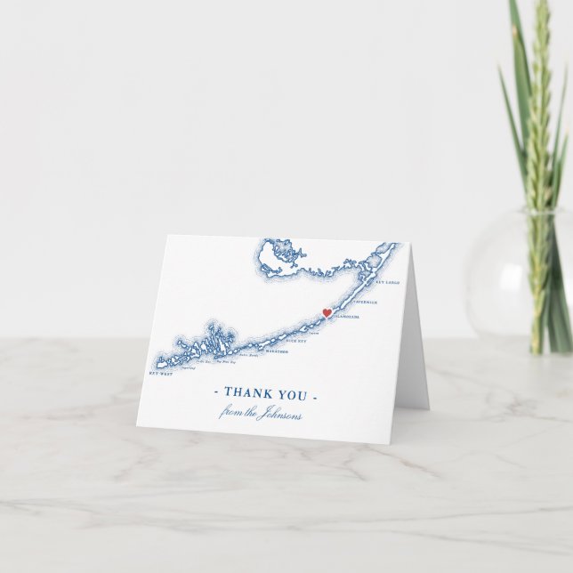 Islamorada FL Map Elegant Navy Blue Personalized Thank You Card (Front)
