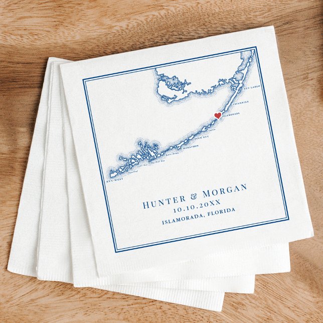 Islamorada FL Map Elegant Navy Blue Wedding Napkin (Islamorada Florida Keys Wedding Cocktail Napkins in Elegant Navy Blue from Coastal Map Designs)