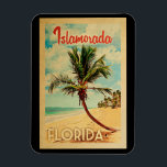 Islamorada Florida Palm Tree Beach Vintage Travel Magnet<br><div class="desc">Islamorada Florida design in Vintage Travel style featuring a palm tree on the beach with ocean and sky.</div>