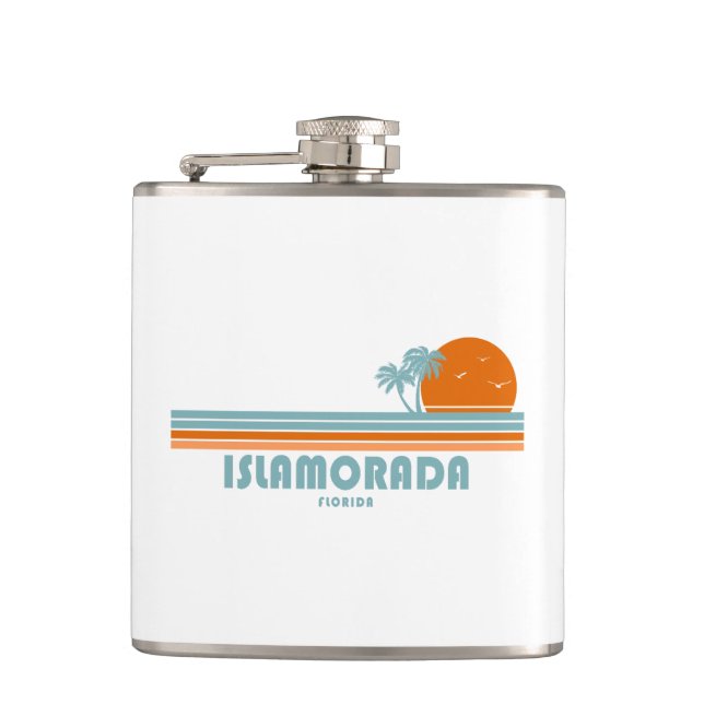 Islamorada Florida Sun Palm Trees Hip Flask (Front)