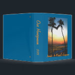 Island Beach Sunset Photo  Album Binder<br><div class="desc">Personalized wedding photo album or honeymoon memory book with a tropical beach sunset and palm trees along the shoreline. Customize this Zazzle binder to use for any special event . The blue background colour may be changed to the colour of your choice prior to purchase. If you need help with...</div>