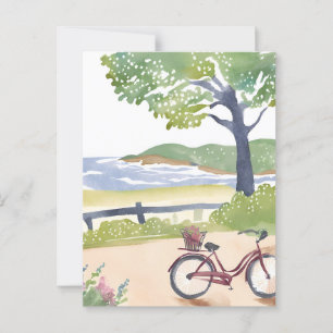 Island Bike Ride Martha‘s Vineyard Watercolor Postcard