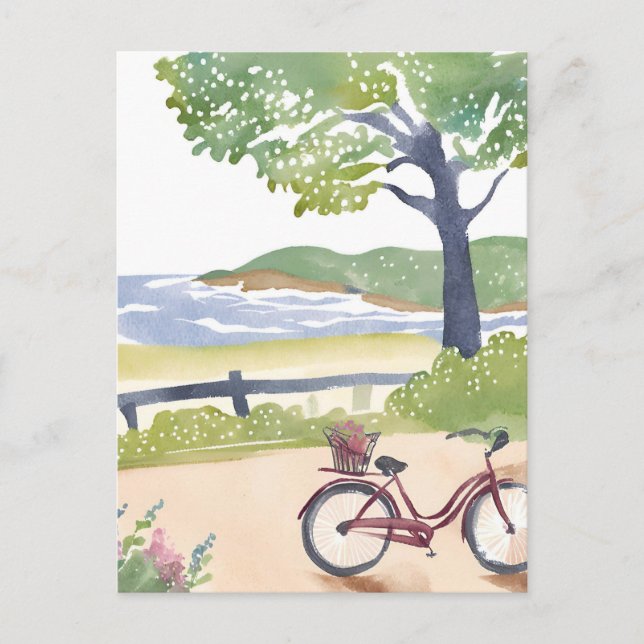 Island Bike Ride | Martha‘s Vineyard Watercolor Postcard (Front)