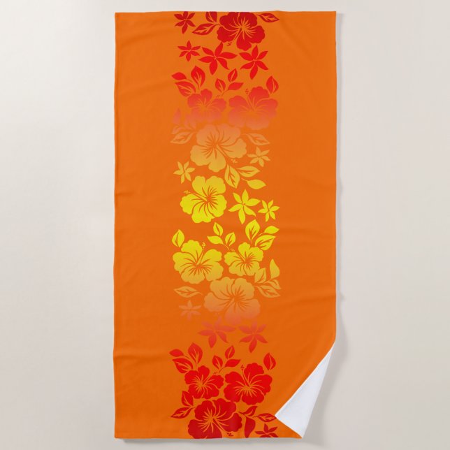 Island Blend Hawaiian Hibiscus Floral - Orange Beach Towel (Front)