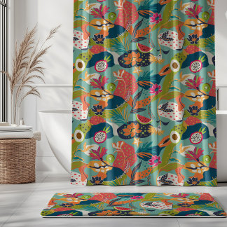 Island Blooms and Fruits on Mint Blue