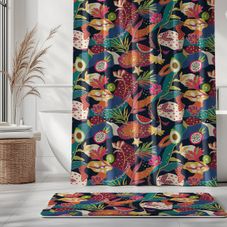 Island Blooms and Fruits on Navy Blue