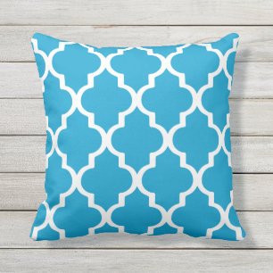 Island Blue Outdoor Pillows Quatrefoil Lattice