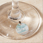 Island Breeze Beach Bridesmaid Personalized Wine Charm<br><div class="desc">Island Breeze Painted Beach Scene, with Ocean Waves, Sandy Beach, and Palm Trees, with a beautiful teal blue sky. With Modern Typography Script Fonts. A Summer Tropical Beach, Or destination wedding design - Personalized Bridesmaid Monogrammed Wine Glass Charm! ~ Check my shop to see the entire wedding suite for this...</div>