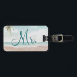 Island Breeze Beach Custom Honeymoon Travel Mr. Luggage Tag<br><div class="desc">Island Breeze Painted Beach Scene, with Ocean Waves, Sandy Beach, and Palm Trees, with a beautiful teal blue sky. With Modern Typography Script Fonts. A Summer Tropical Beach, Or destination wedding design - Personalized Groom Mr. Honeymoon Luggage Tags! ~ Check my shop to see the entire wedding suite for this...</div>