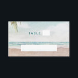 Island Breeze Beach Seating Wedding Table Number Place Card<br><div class="desc">Island Breeze Painted Beach Scene, with Ocean Waves, Sandy Beach, and Palm Trees, with a beautiful teal blue sky. With Modern Typography Script Fonts. A Summer Tropical Beach, Or destination wedding design - Personalized Wedding Reception Guest Seating Table Number Place Card! ~ Check my shop to see the entire wedding...</div>