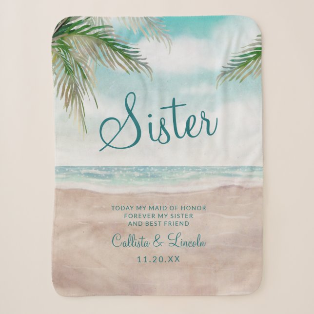 Island Breeze Beach to the Sister Heartfelt Quote Sherpa Blanket (Front)