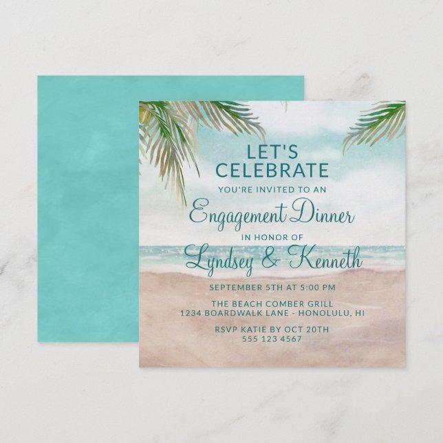 Island Breeze Let's Celebrate Engagement Party Invitation (Front/Back)