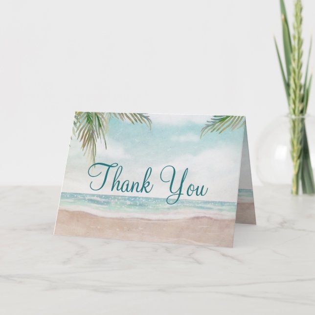 Island Breeze Painted Beach Custom Wedding Photo Thank You Card (Front)