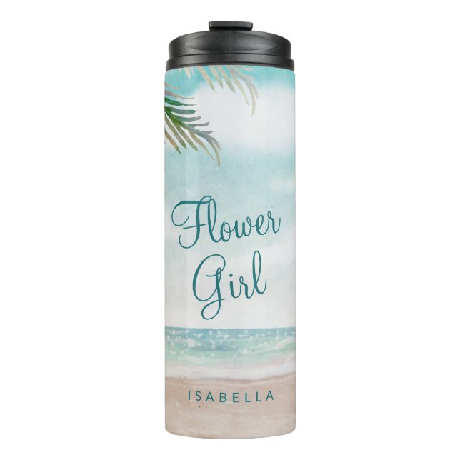 Island Breeze Painted Beach Scene Flower Girl Thermal Tumbler (Front)