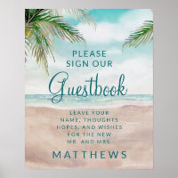 Island Breeze Painted Beach Scene Guestbook Sign