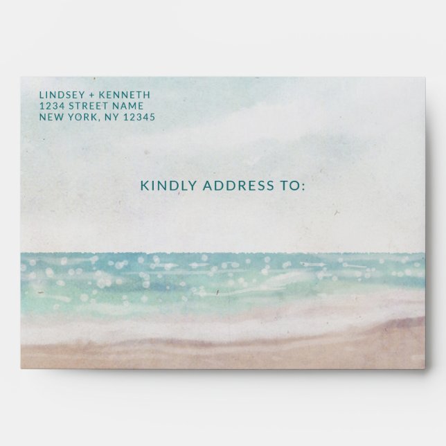 Island Breeze Painted Beach Scene Monogram Wedding Envelope (Front)