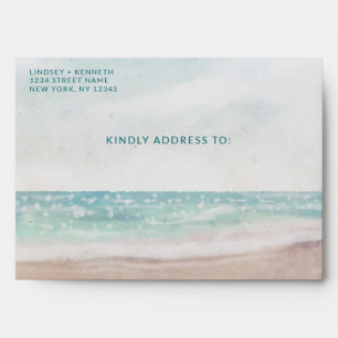 Island Breeze Painted Beach Scene Monogram Wedding Envelope