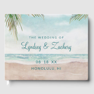 Island Breeze Painted Beach Scene Tropical Wedding Guest Book