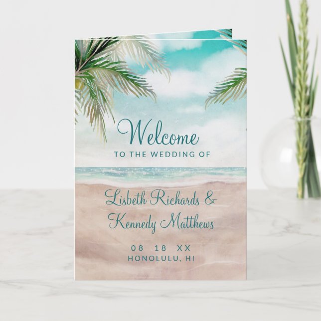 Island Breeze Painted Beach Scene Wedding Ceremony Program (Front)
