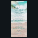Island Breeze Painted Beach Scene Wedding Dinner Menu<br><div class="desc">Island Breeze Painted Beach Scene, with Ocean Waves, Sandy Beach, and Palm Trees, with a beautiful teal blue sky. With Modern Typography Script Fonts. A Summer Tropical Beach, Or destination wedding design - Personalized Wedding Dinner Reception Table Decor Menus! ~ Check my shop to see the entire wedding suite for...</div>