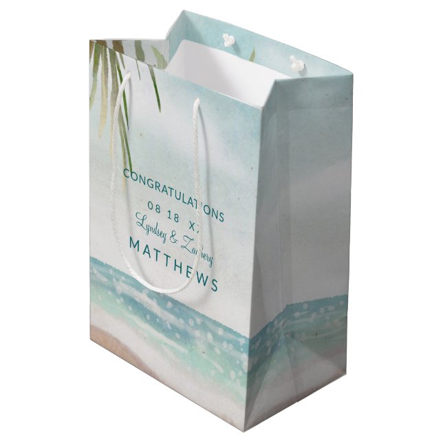 Island Breeze Painted Beach Scene Wedding Medium Gift Bag (Back Angled)
