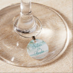 Island Breeze Painted Beach Sister Personalized Wine Charm<br><div class="desc">Island Breeze Painted Beach Scene, with Ocean Waves, Sandy Beach, and Palm Trees, with a beautiful teal blue sky. With Modern Typography Script Fonts. A Summer Tropical Beach, Or destination wedding design - Personalized Sister Monogrammed Wine Glass Charm! ~ Check my shop to see the entire wedding suite for this...</div>