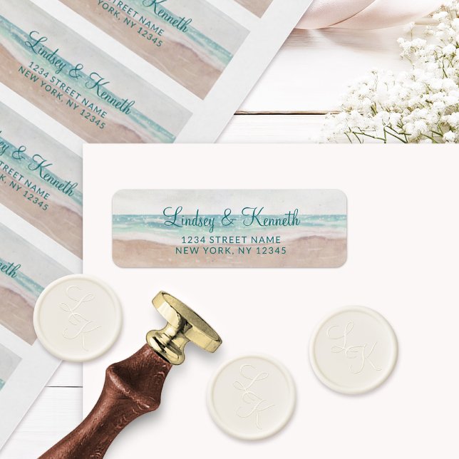 Island Breeze Painted Beach Wedding Adresse de ret (Complete your tropical wedding suite with these stunning Beach Wedding Return Address Labels!)