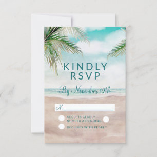 Island Breeze Painted Beach Wedding RSVP Reply Card