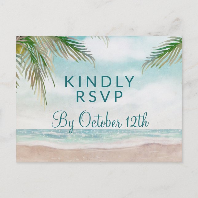 Island Breeze Sandy Beach Wedding Meal Choice RSVP Postcard (Front)