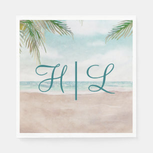 Island Breeze Sandy Beach Wedding Monogram Dinner Napkin