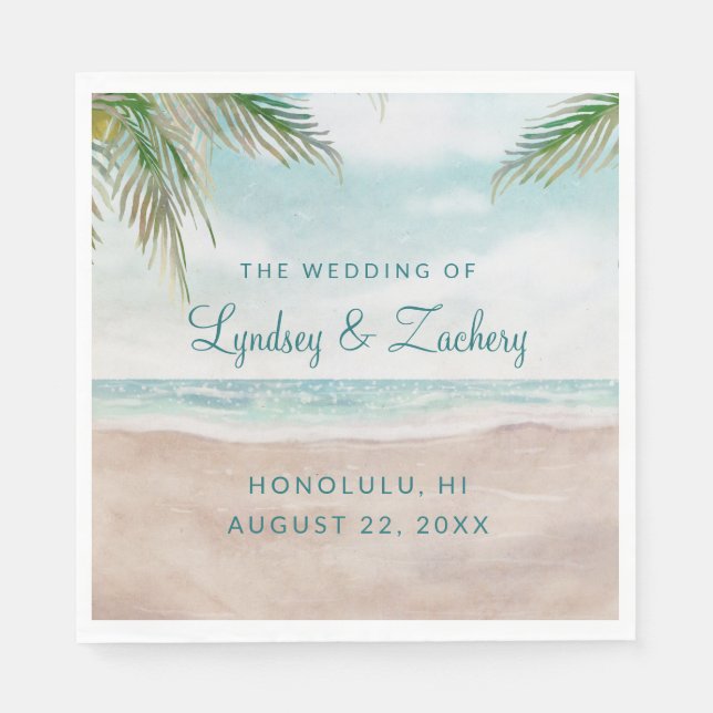 Island Breeze Sandy Beach Wedding Monogram Napkin (Front)