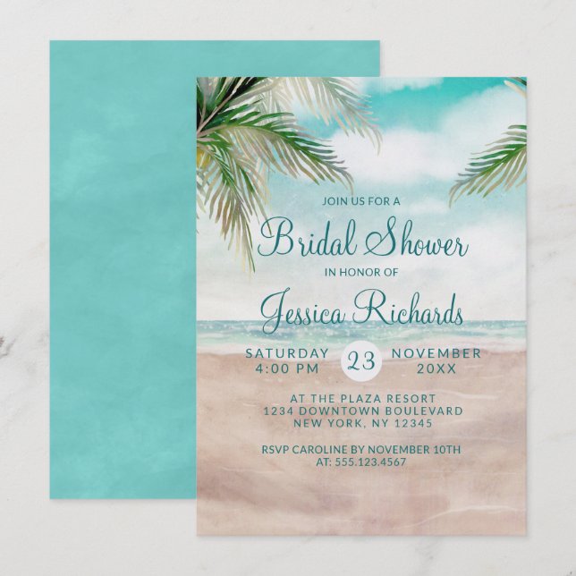 Island Breeze Tropical Beach Wedding Bridal Shower Invitation (Front/Back)