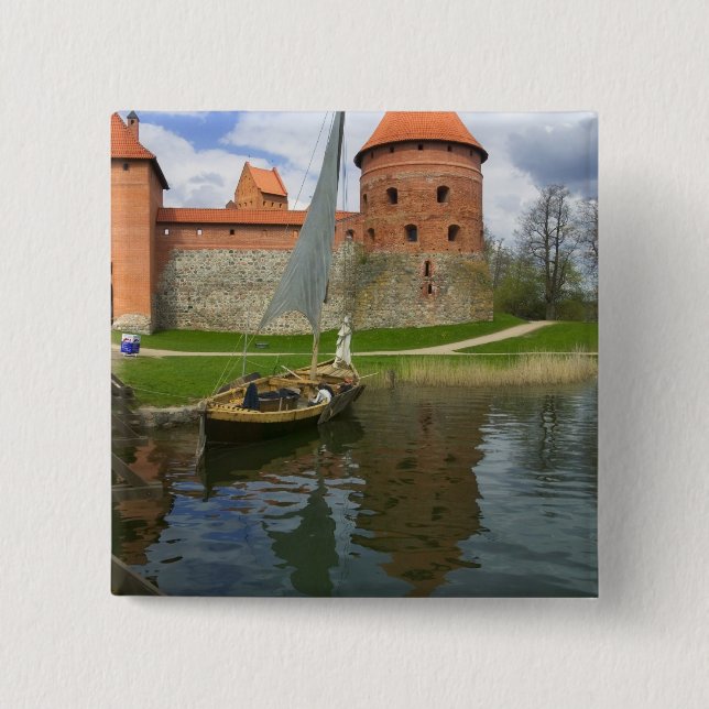 Island Castle by Lake Galve, Trakai, Lithuania 2 Inch Square Button (Front)