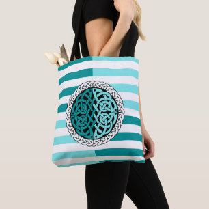 Island Celtic White/black/aqua stripe,circle knot Tote Bag