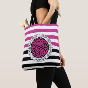 Island Celtic White/black/pink stripe,circle knot Tote Bag