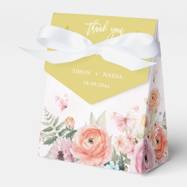 Island Citrus Butterfly Ranunculus Garden Wedding Favor Box (Front Side)