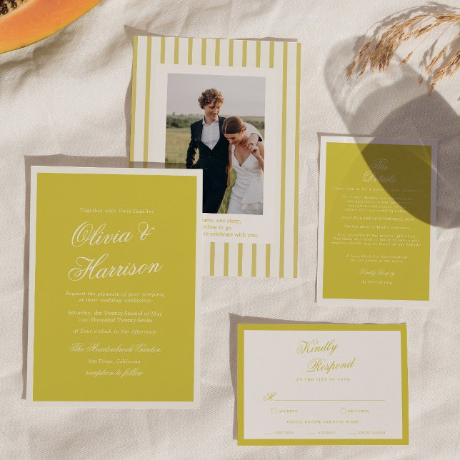 Island Citrus Yellow Elegant Script Wedding Script Invitation (Creator Uploaded)