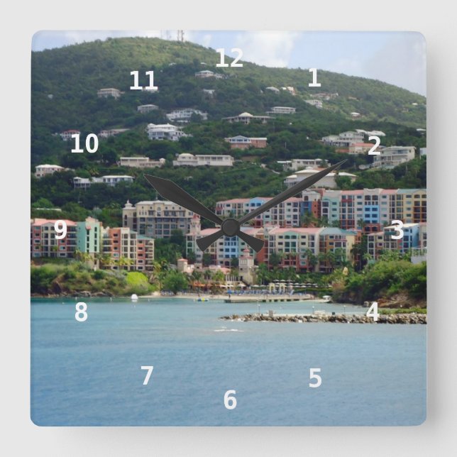 Island Colour Square Wall Clock (Front)