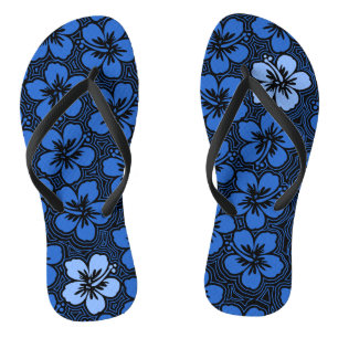 Island Floral Hawaiian Accent Hibiscus Pinstriped Flip Flops
