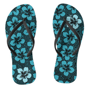 Island Floral Hawaiian Accent Hibiscus Pinstriped Flip Flops