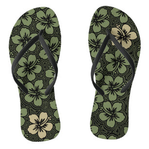 Island Floral Hawaiian Accent Hibiscus Pinstriped Flip Flops