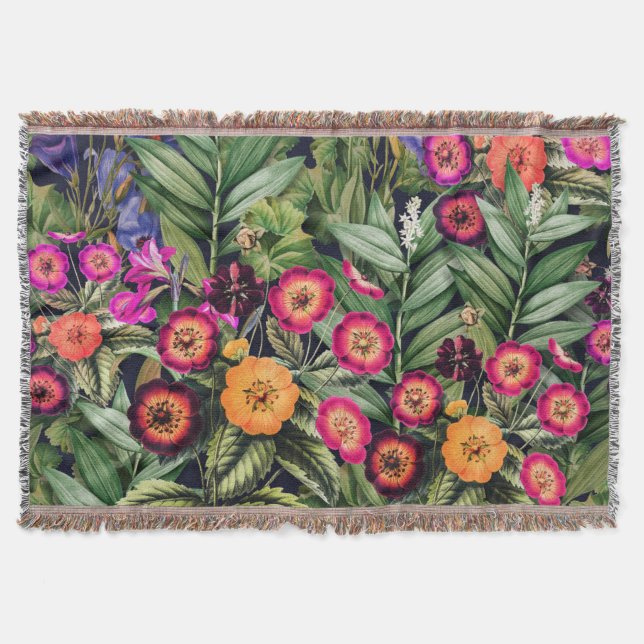 Island Floral Pink Meadow Throw Blanket (Front)